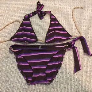 Purple brown gold stripe bikini Vitamin A small
